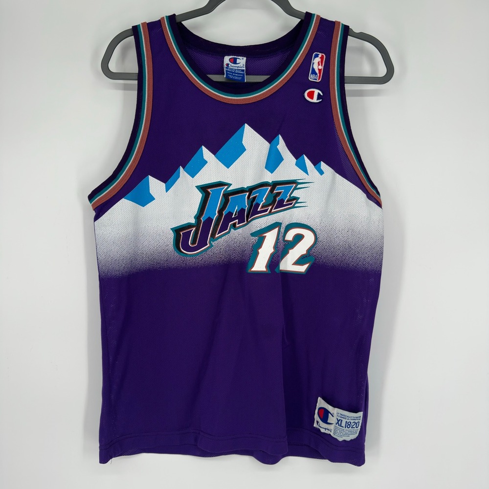 Vintage 90s Champion Utah Jazz John Stockton 12 Jersey Kids XL 18-20 Purple NBA